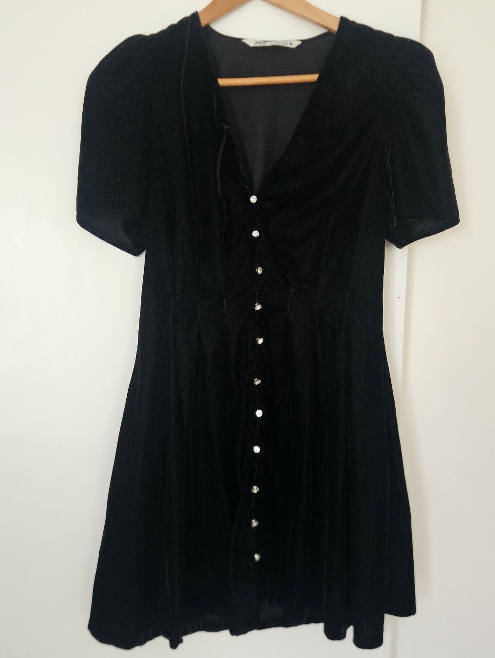 Zara Womens Dress S Velvet Flare Mini Whimsigoth Glam Retro Party Crystal 90s